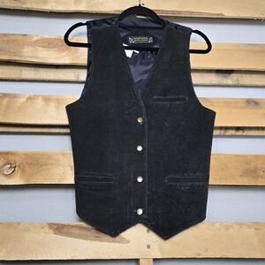 Don't Stop Black Suede Vest with Gold Buttons Size:M